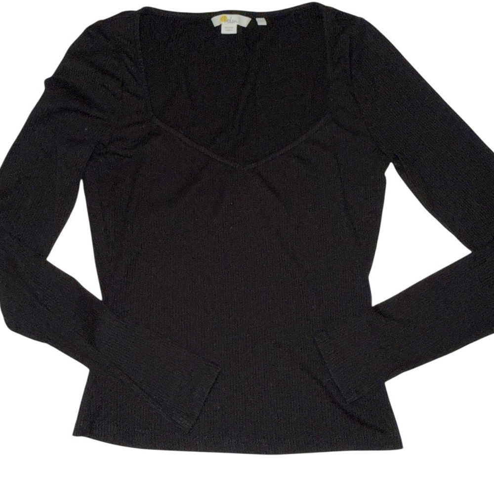 Boden Ribbed Knit Scoop Neck Top Black Long Sleeve Stretch Shirt S - Picture 3 of 10